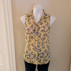 Banana Republic bright yellow button down tank with floral print size XS P